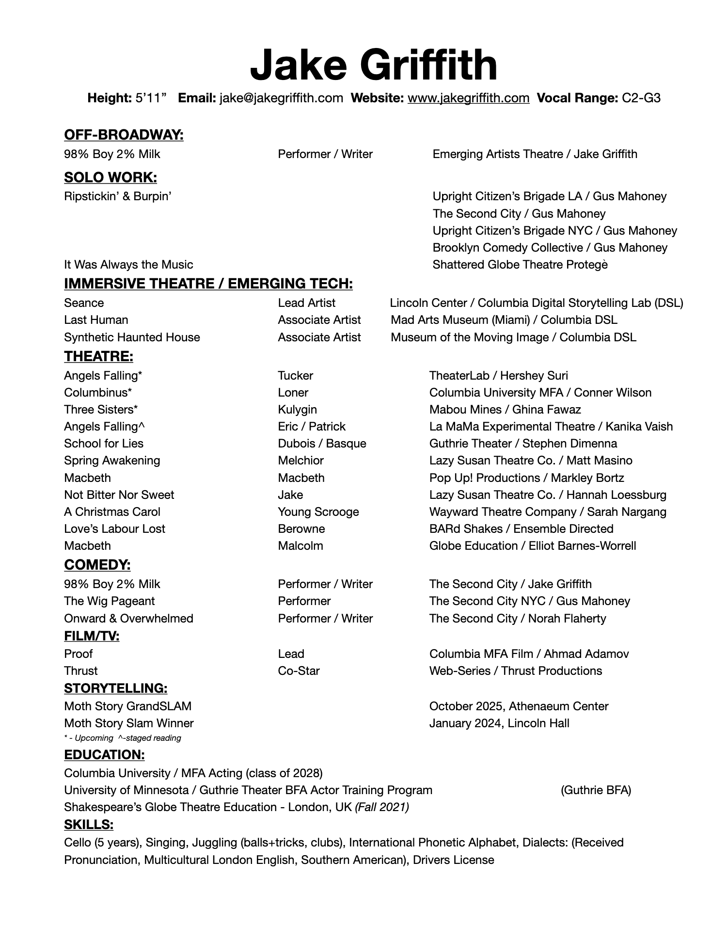 Jake Griffith acting resume